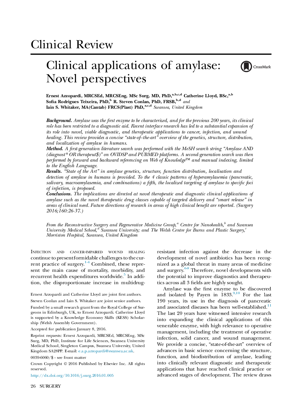 Clinical ReviewClinical applications of amylase: Novel perspectives