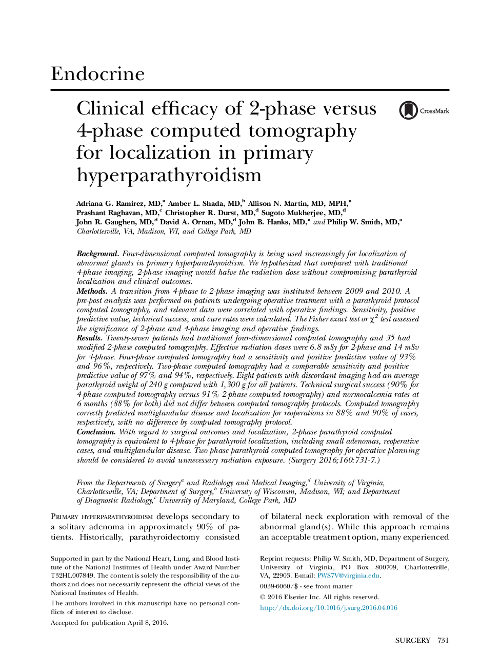 EndocrineClinical efficacy of 2-phase versus 4-phase computed tomography for localization in primary hyperparathyroidism