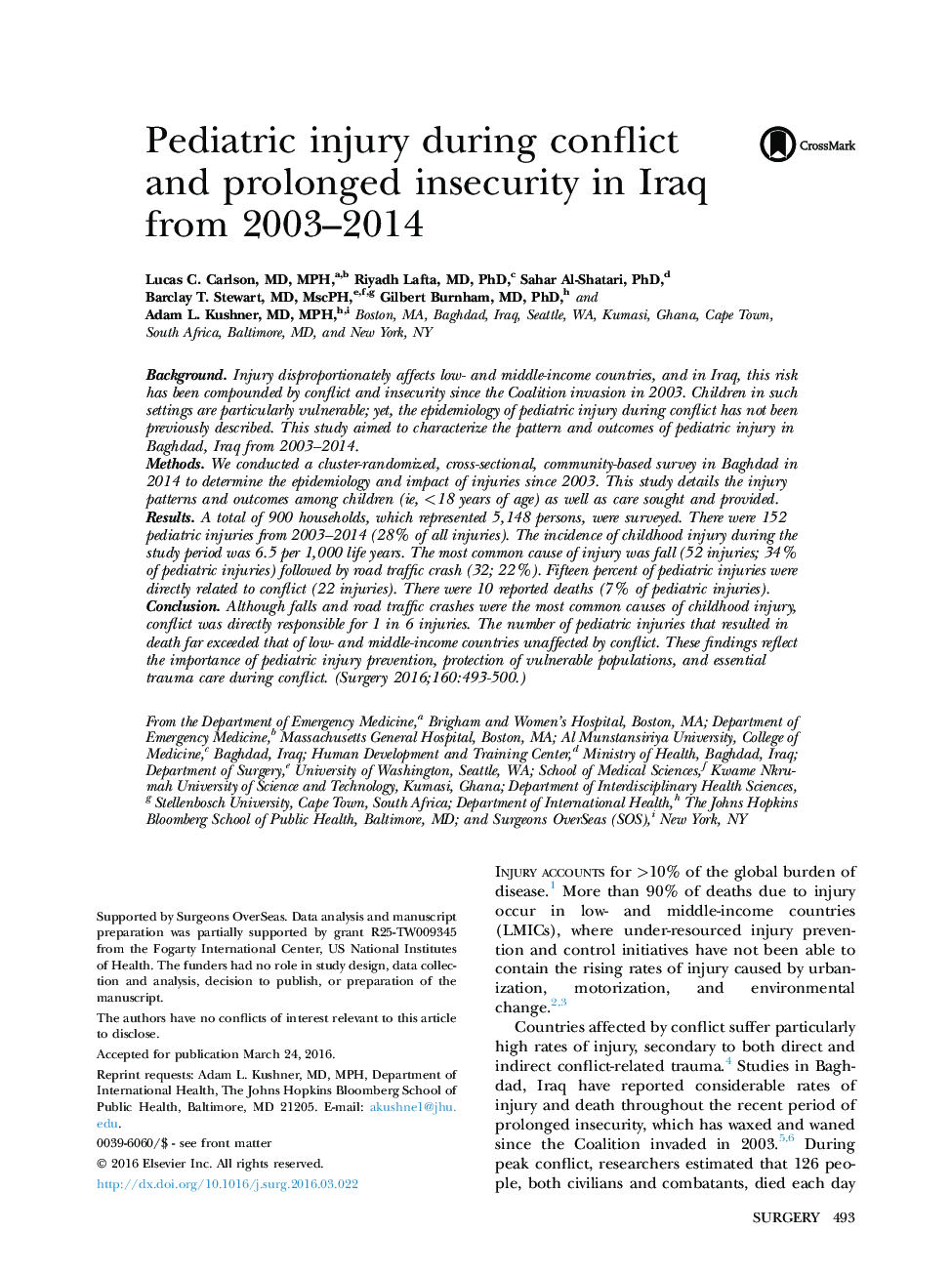 PediatricsPediatric injury during conflict and prolonged insecurity in Iraq from 2003-2014