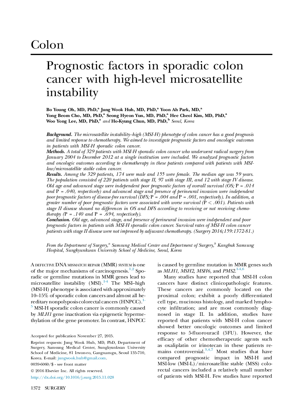 ColonPrognostic factors in sporadic colon cancer with high-level microsatellite instability