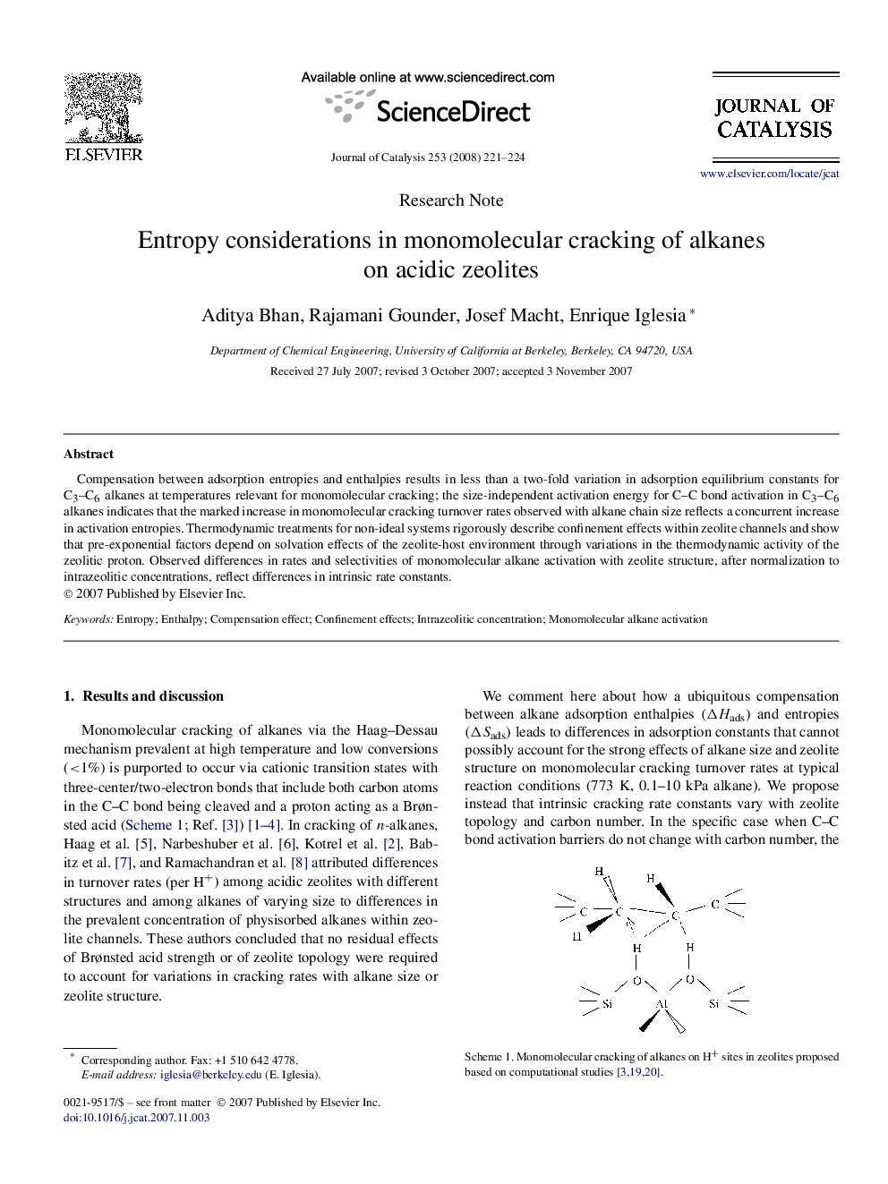 Entropy considerations in monomolecular cracking of alkanes on acidic zeolites