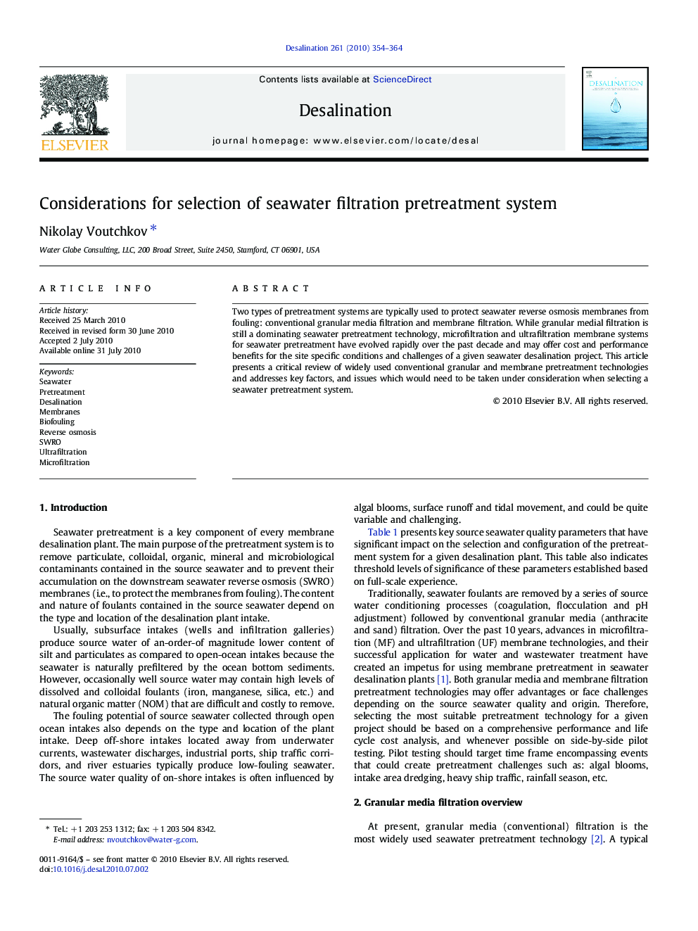 Considerations for selection of seawater filtration pretreatment system