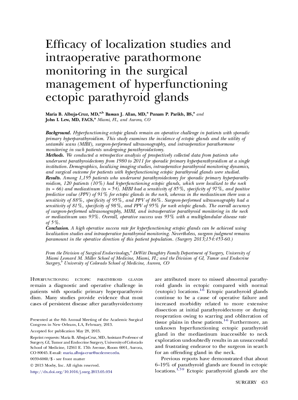 جامعه جراحان دانشگاهی اثربخشی مطالعات موضعی و نظارت بر پاروترمورون درمانی در مدیریت جراحی غدد فوق کلیوی غده فوق کلیوی 