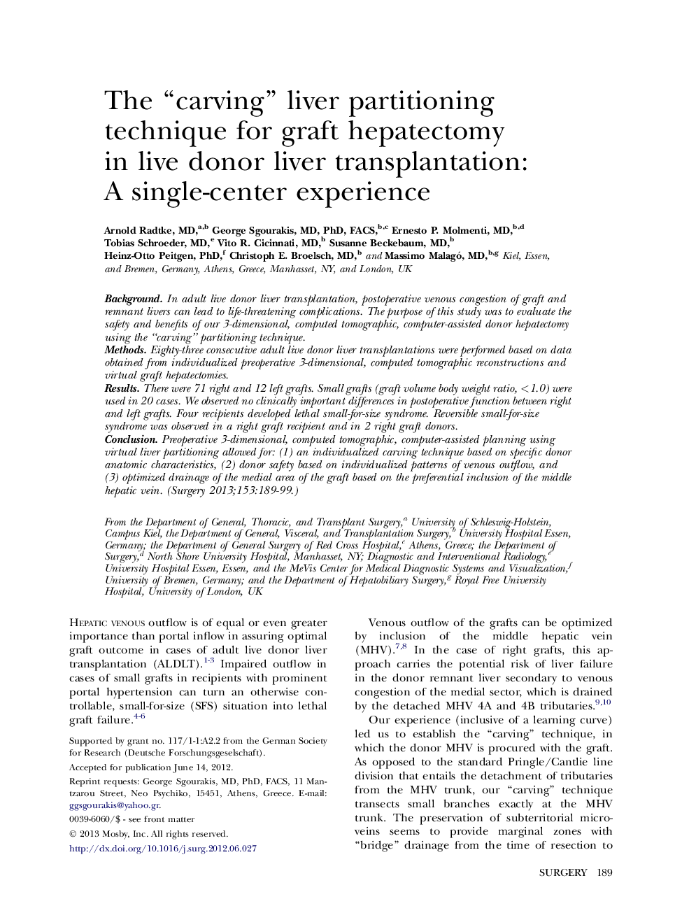 Original CommunicationThe “carving” liver partitioning technique for graft hepatectomy in live donor liver transplantation: A single-center experience