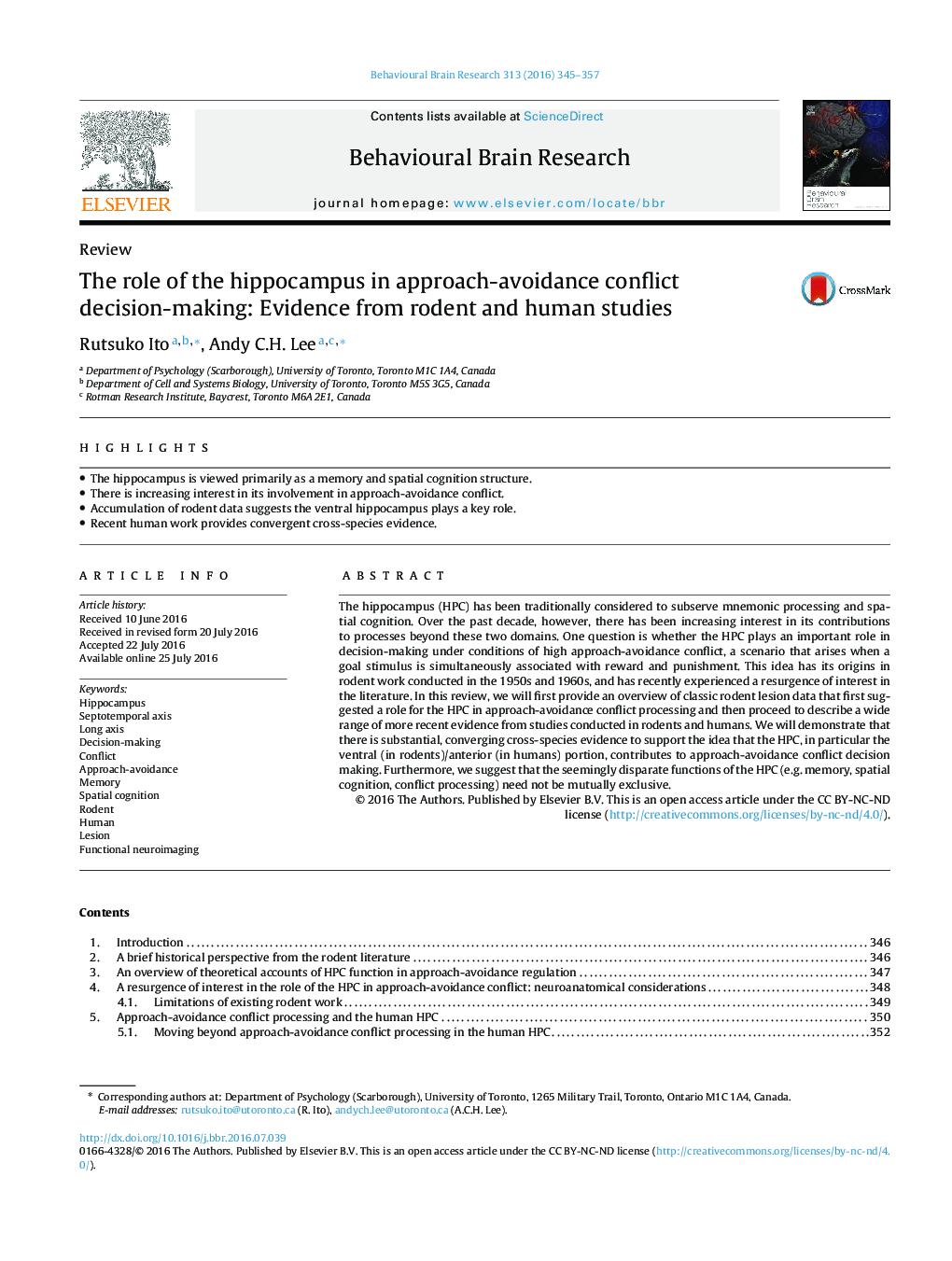 ReviewThe role of the hippocampus in approach-avoidance conflict decision-making: Evidence from rodent and human studies