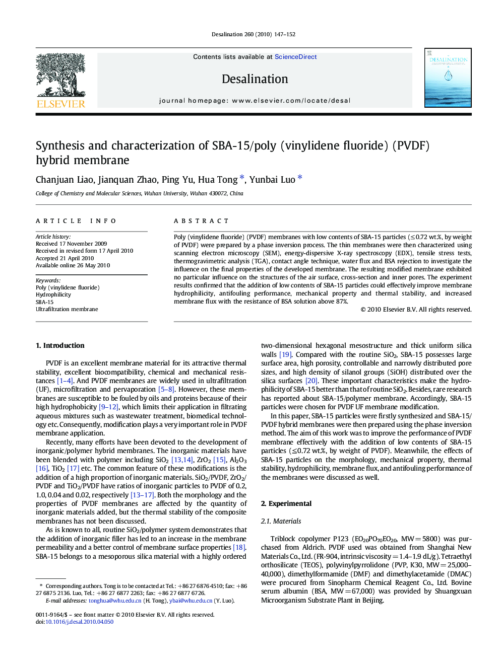 Synthesis and characterization of SBA-15/poly (vinylidene fluoride) (PVDF) hybrid membrane