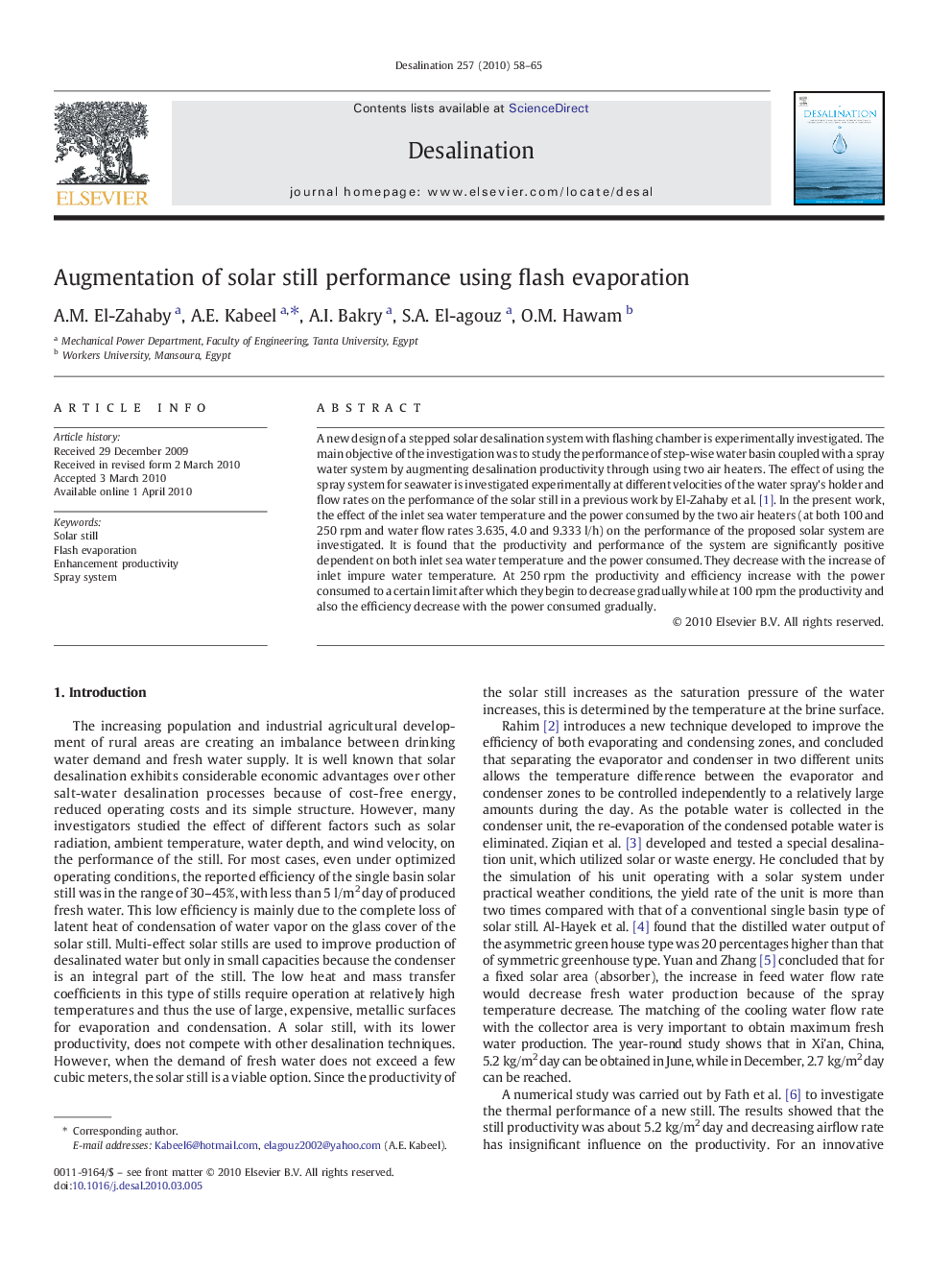 Augmentation of solar still performance using flash evaporation