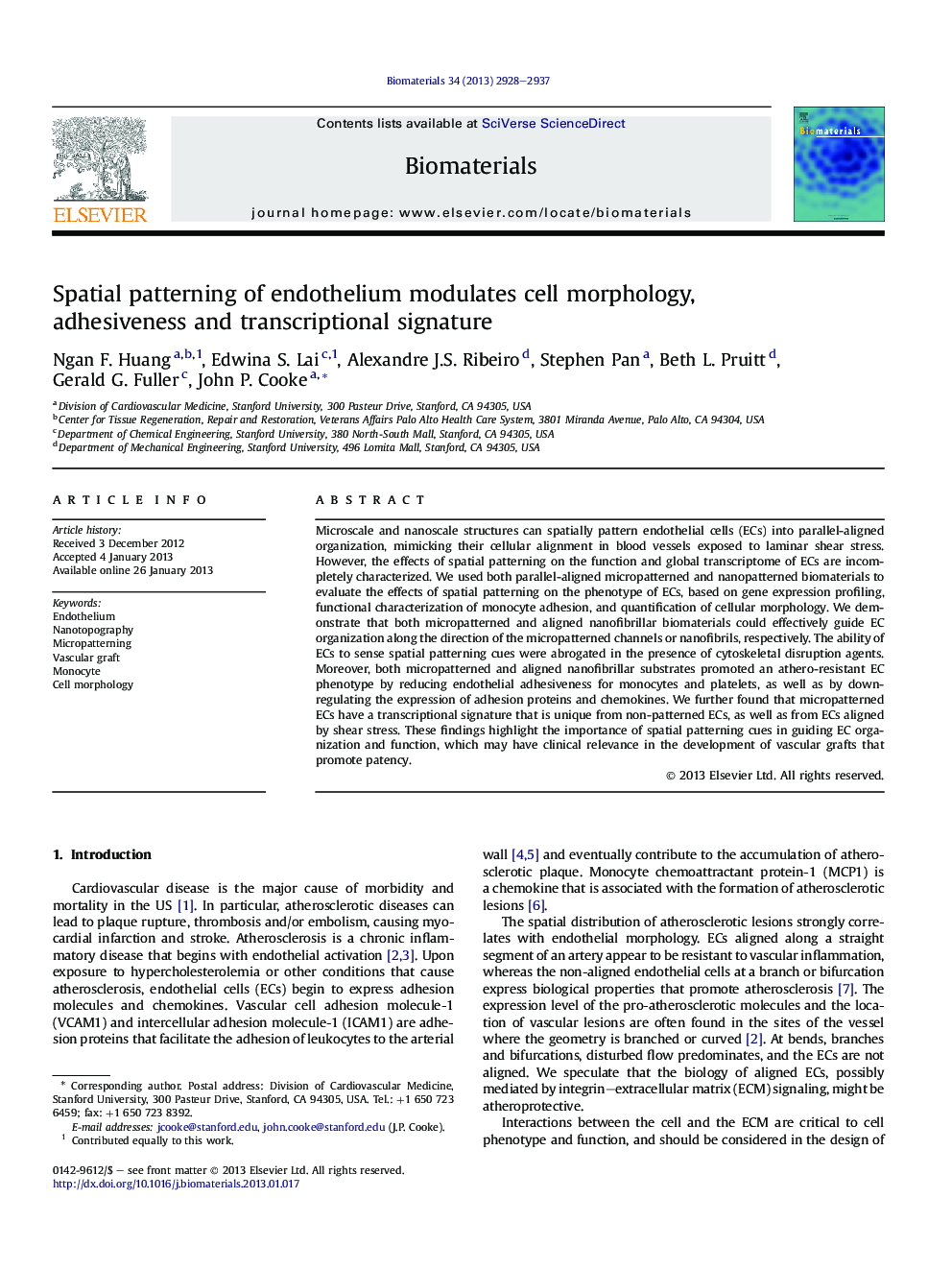 عکس صفحه اول مقاله: Spatial patterning of endothelium modulates cell morphology, adhesiveness and transcriptional signature Spatial patterning of endothelium modulates cell morphology, adhesiveness and transcriptional signature