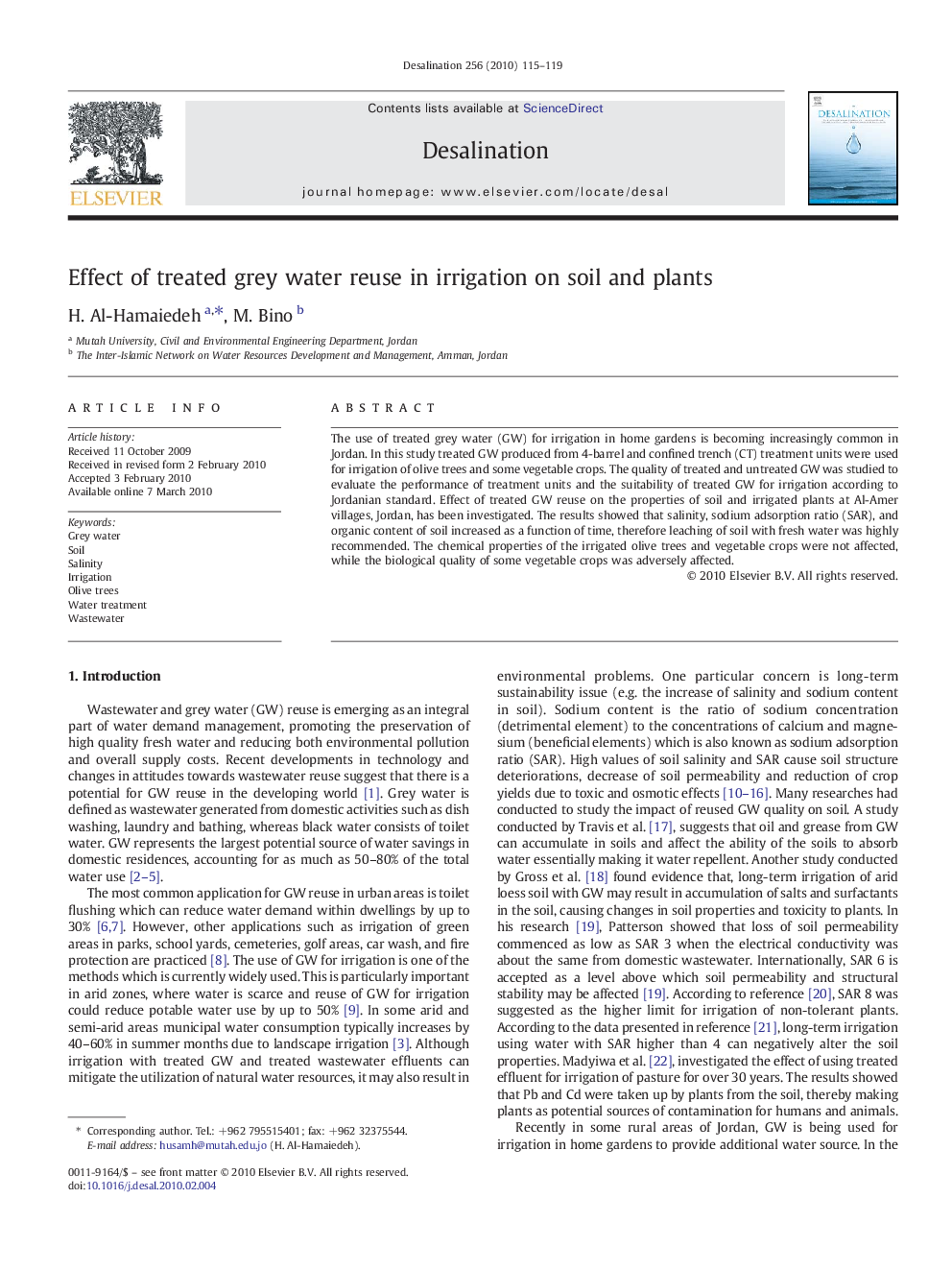 Effect of treated grey water reuse in irrigation on soil and plants