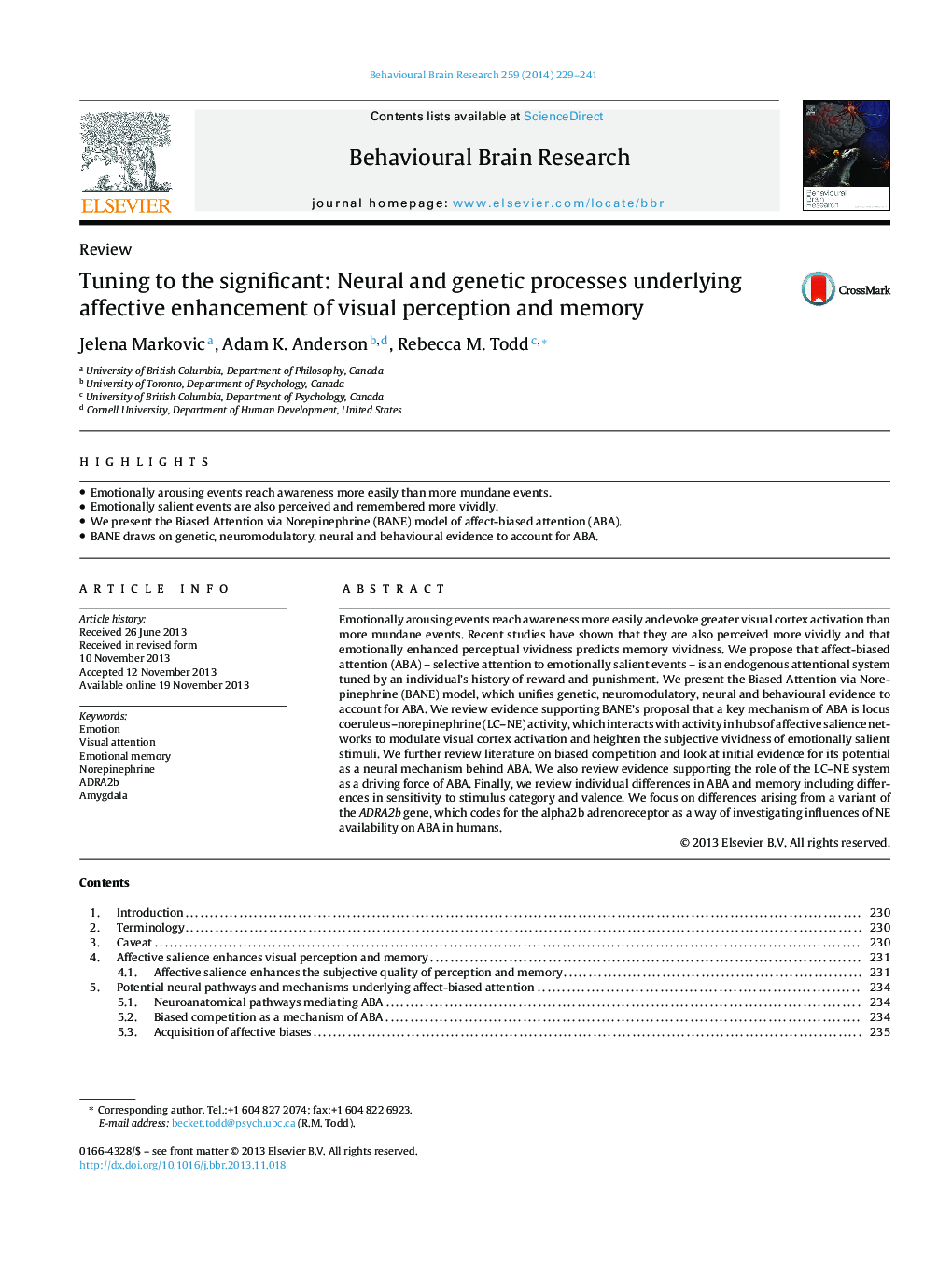 ReviewTuning to the significant: Neural and genetic processes underlying affective enhancement of visual perception and memory