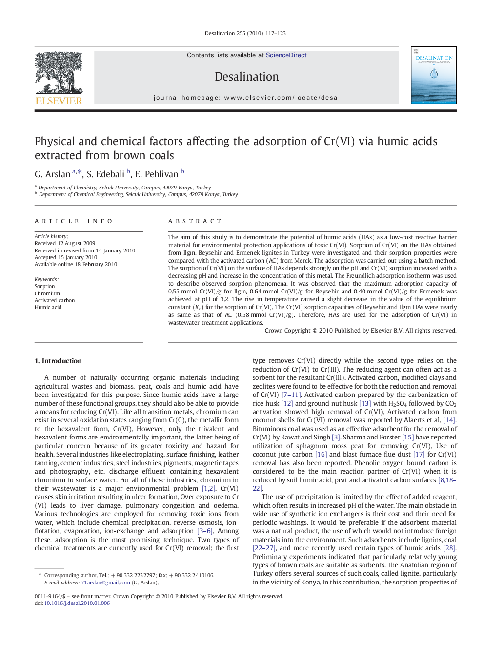 Physical and chemical factors affecting the adsorption of Cr(VI) via humic acids extracted from brown coals