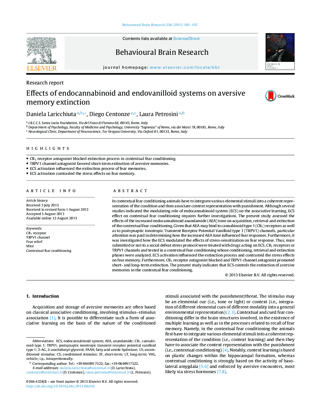 Effects of endocannabinoid and endovanilloid systems on aversive memory extinction