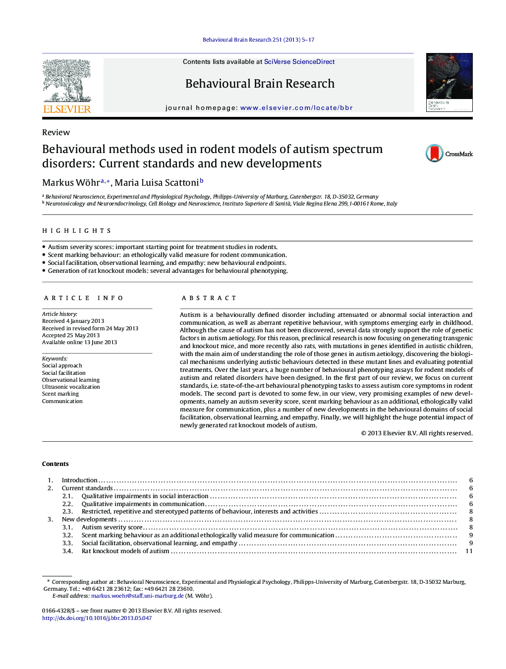 ReviewBehavioural methods used in rodent models of autism spectrum disorders: Current standards and new developments