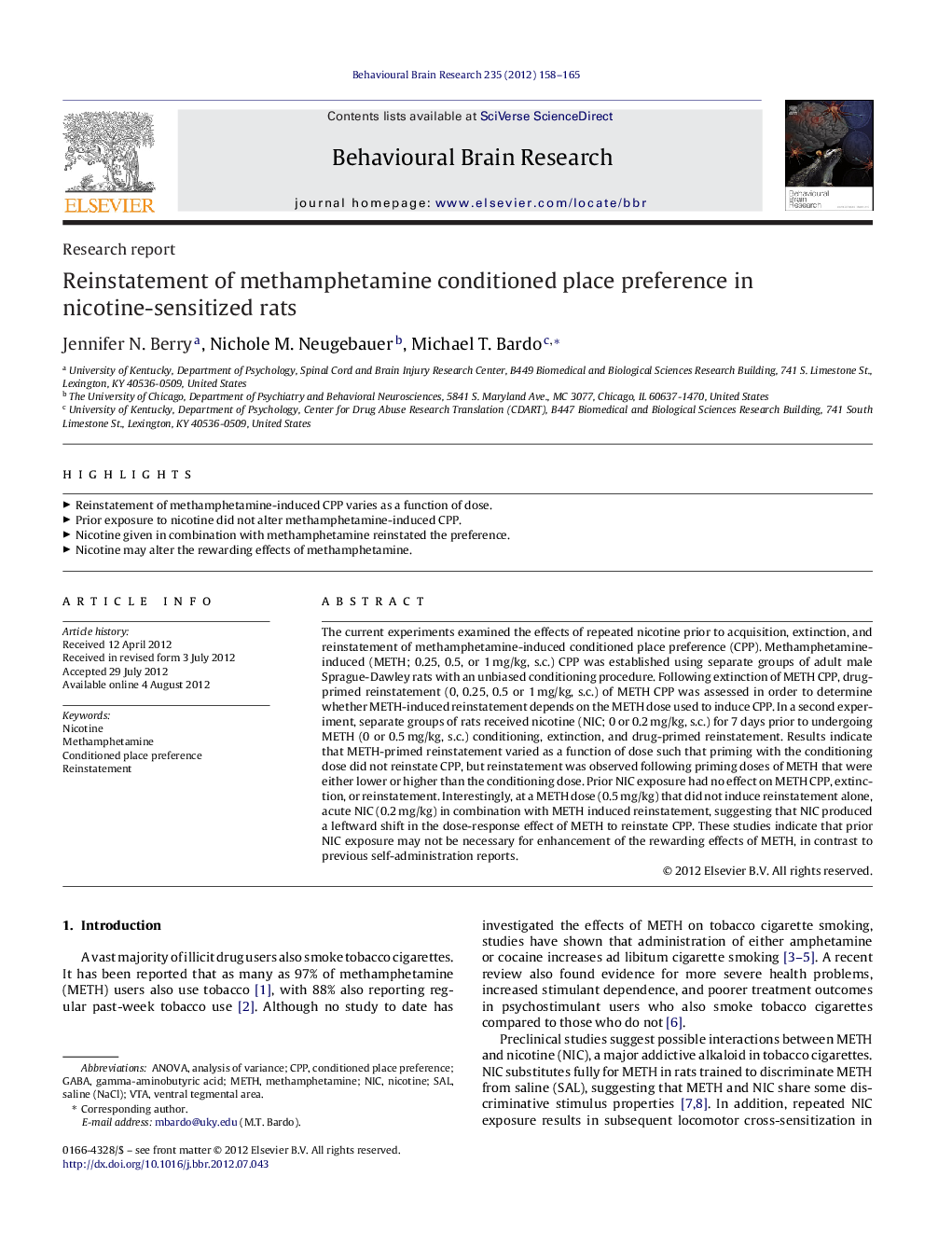 Research reportReinstatement of methamphetamine conditioned place preference in nicotine-sensitized rats