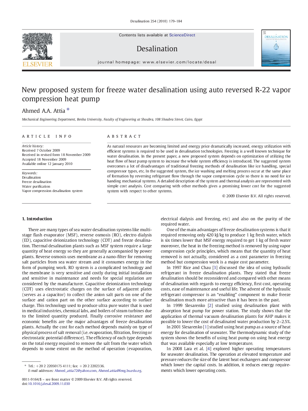 New proposed system for freeze water desalination using auto reversed R-22 vapor compression heat pump