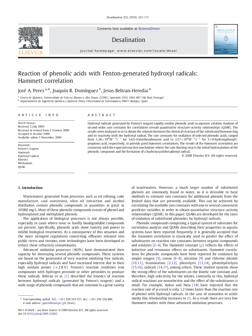 Reaction of phenolic acids with Fenton-generated hydroxyl radicals: Hammett correlation