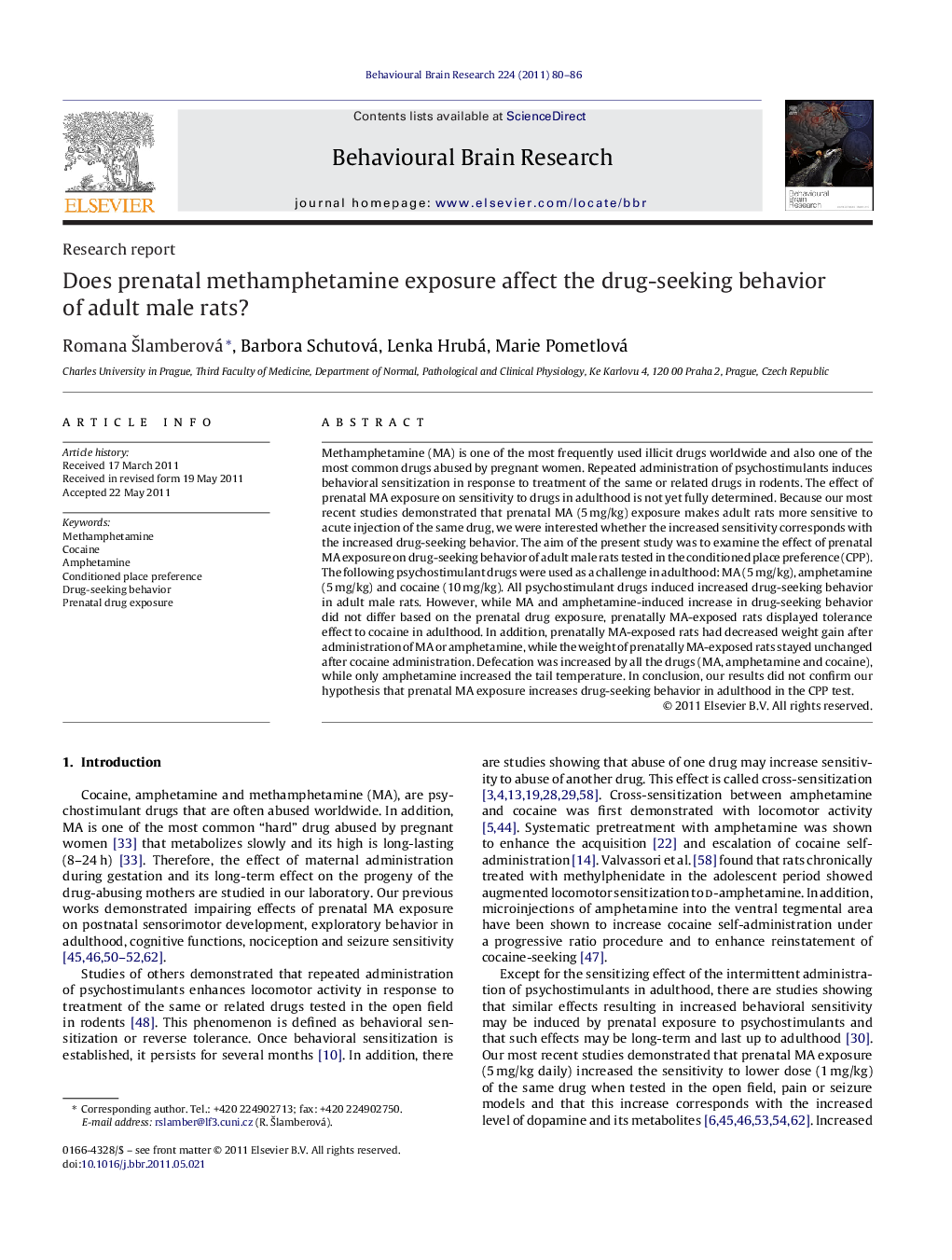 Research reportDoes prenatal methamphetamine exposure affect the drug-seeking behavior of adult male rats?