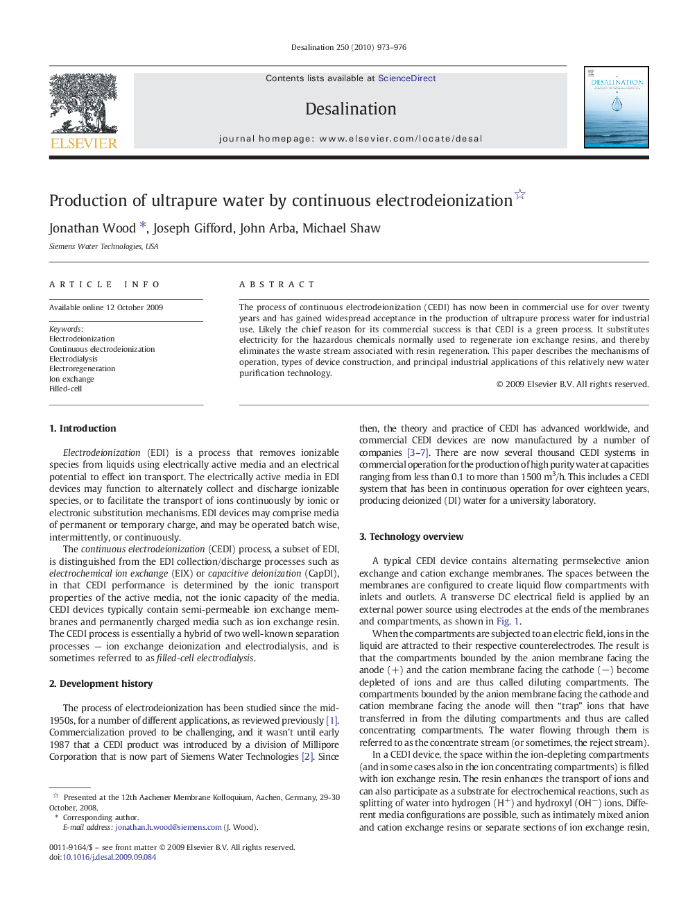 Production of ultrapure water by continuous electrodeionization