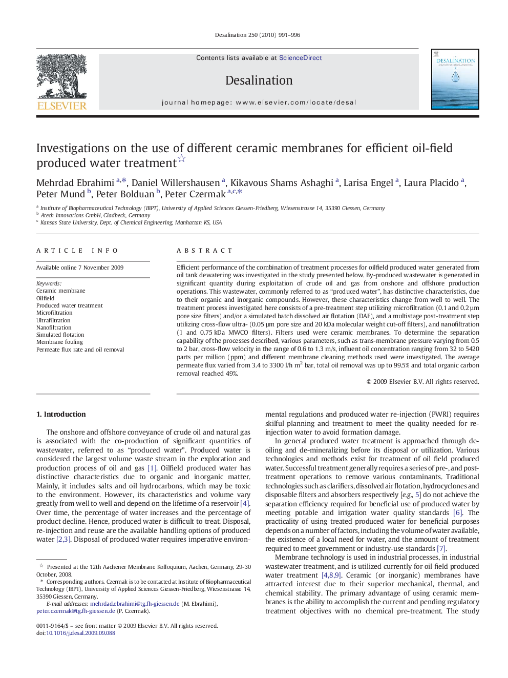 Investigations on the use of different ceramic membranes for efficient oil-field produced water treatment 