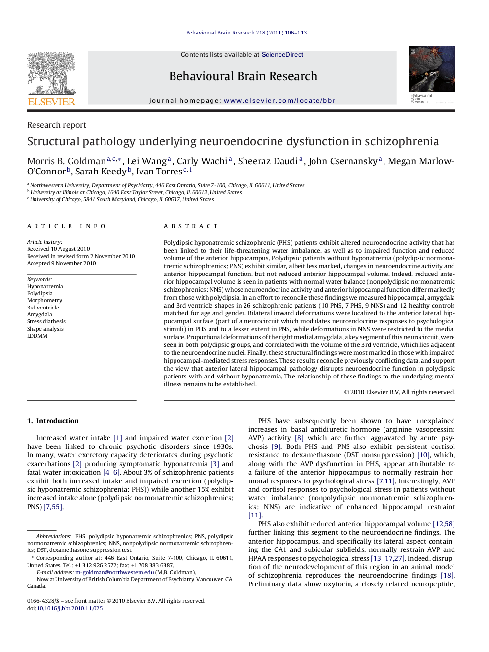 Research reportStructural pathology underlying neuroendocrine dysfunction in schizophrenia