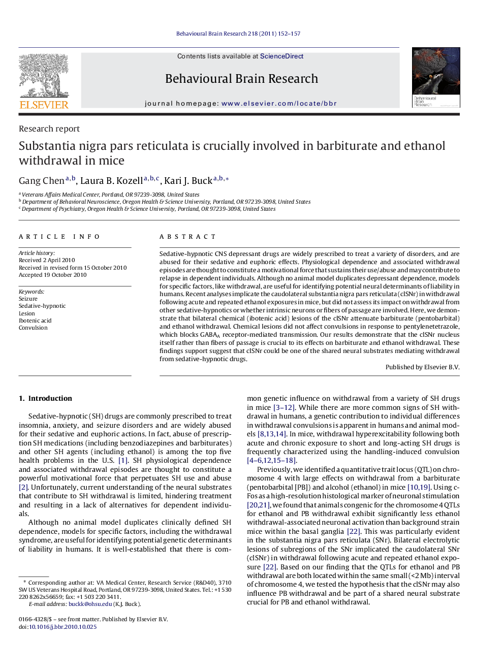 Research reportSubstantia nigra pars reticulata is crucially involved in barbiturate and ethanol withdrawal in mice