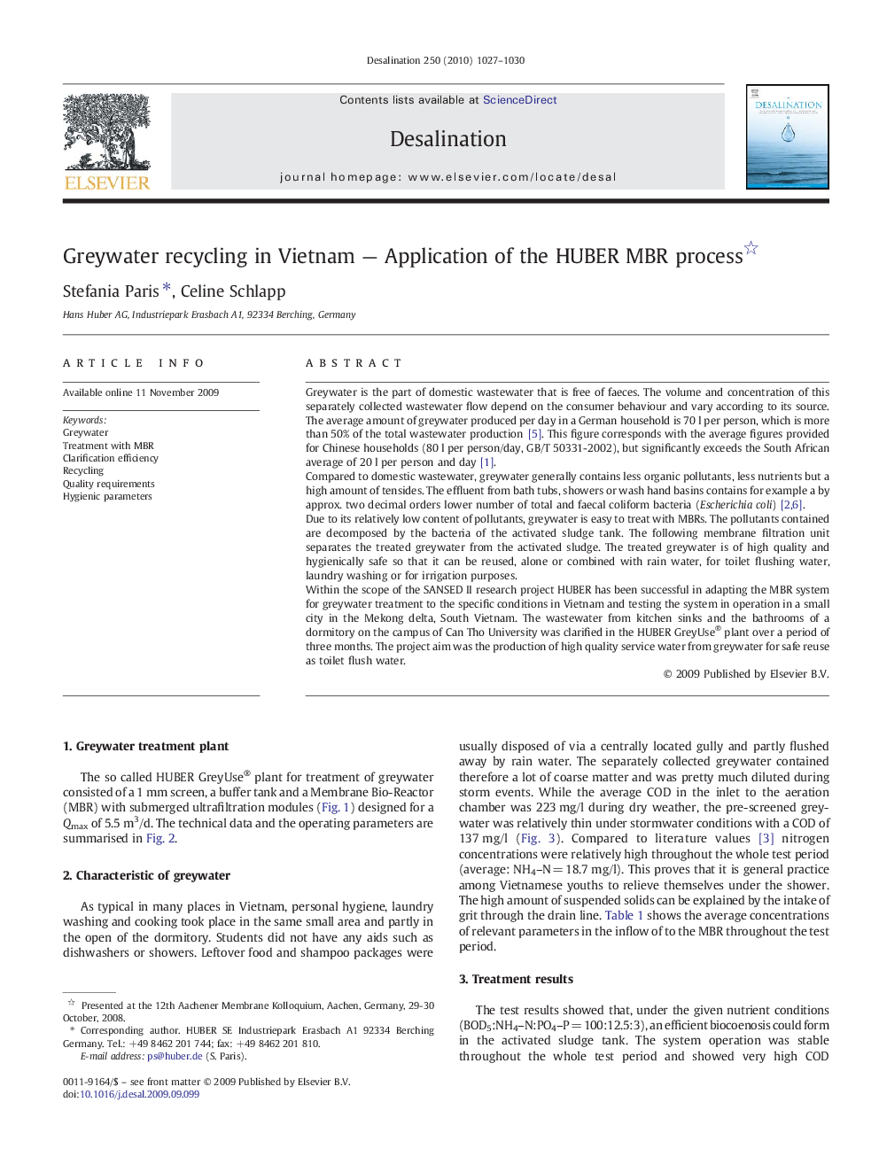 Greywater recycling in Vietnam — Application of the HUBER MBR process 