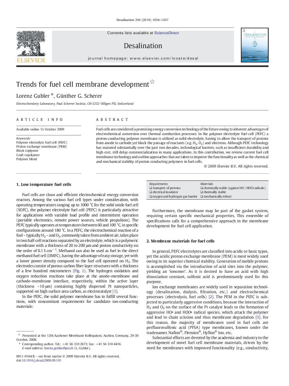 Trends for fuel cell membrane development 