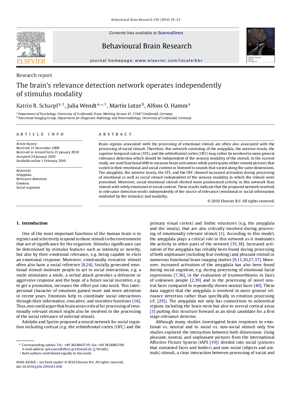 Research reportThe brain's relevance detection network operates independently of stimulus modality