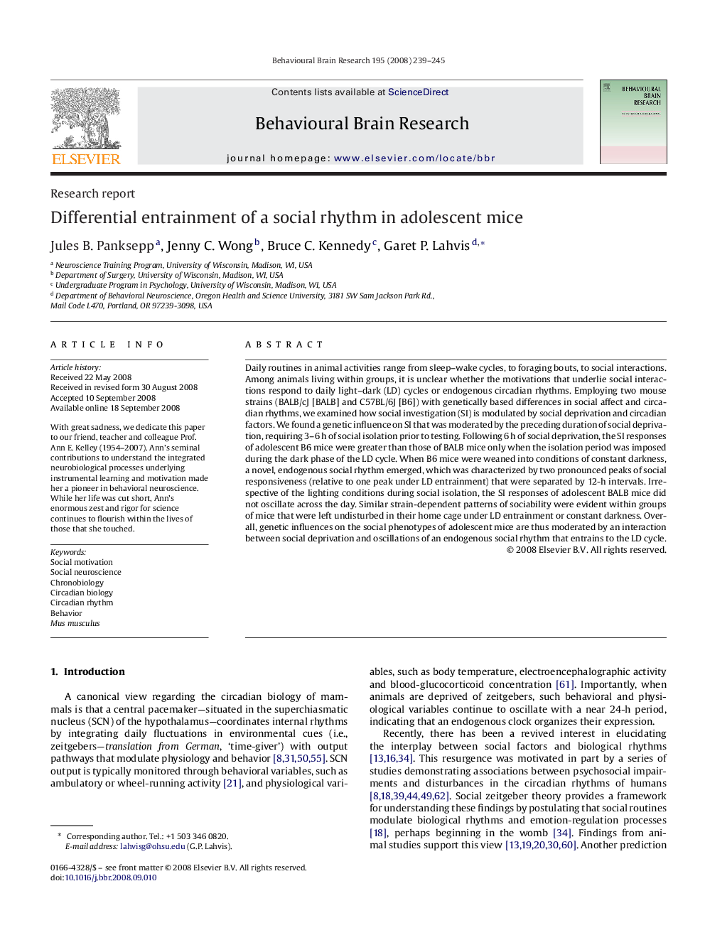 Research reportDifferential entrainment of a social rhythm in adolescent mice