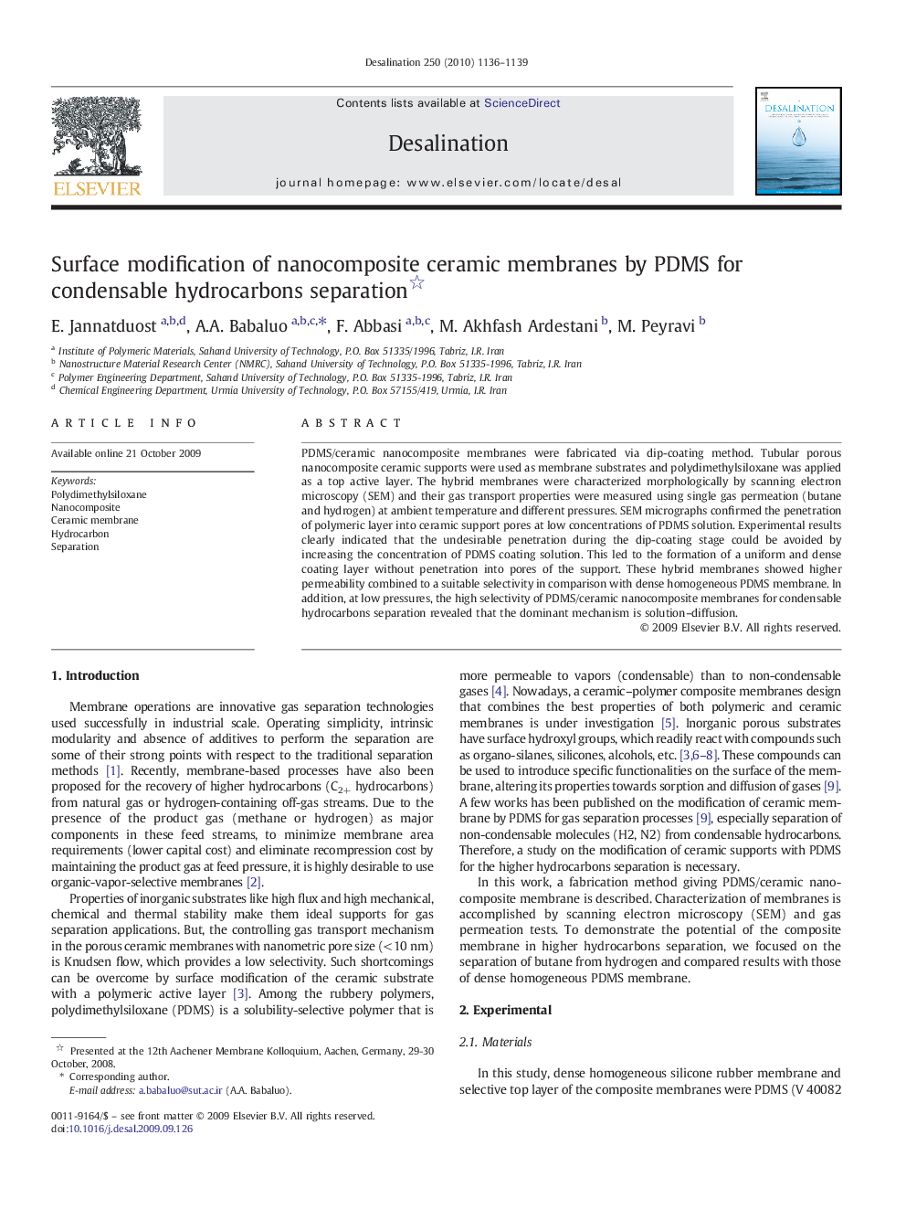 Surface modification of nanocomposite ceramic membranes by PDMS for condensable hydrocarbons separation 