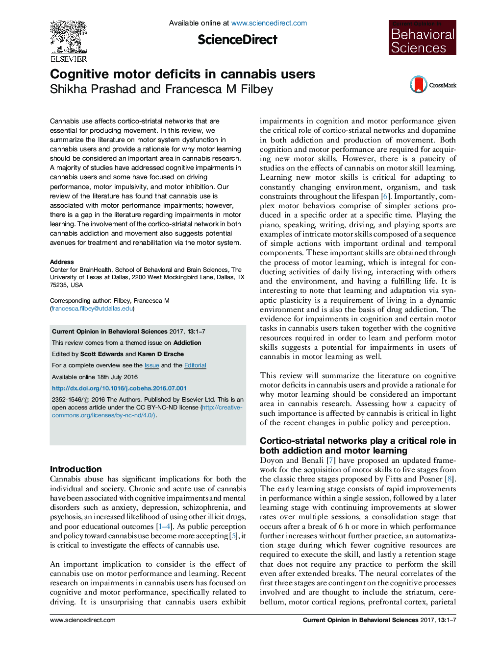 Cognitive motor deficits in cannabis users