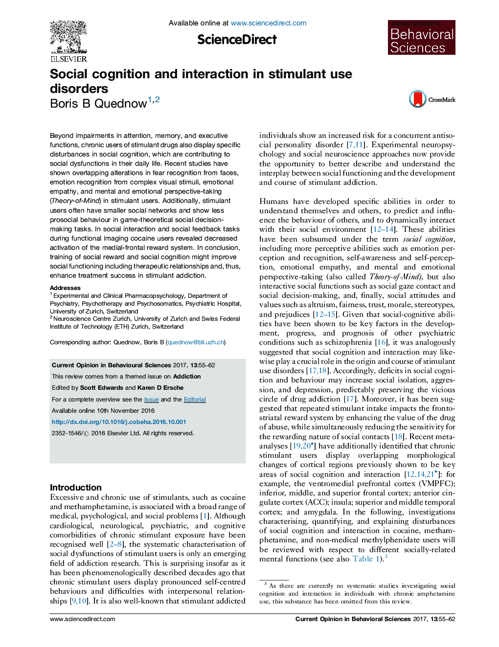Social cognition and interaction in stimulant use disorders