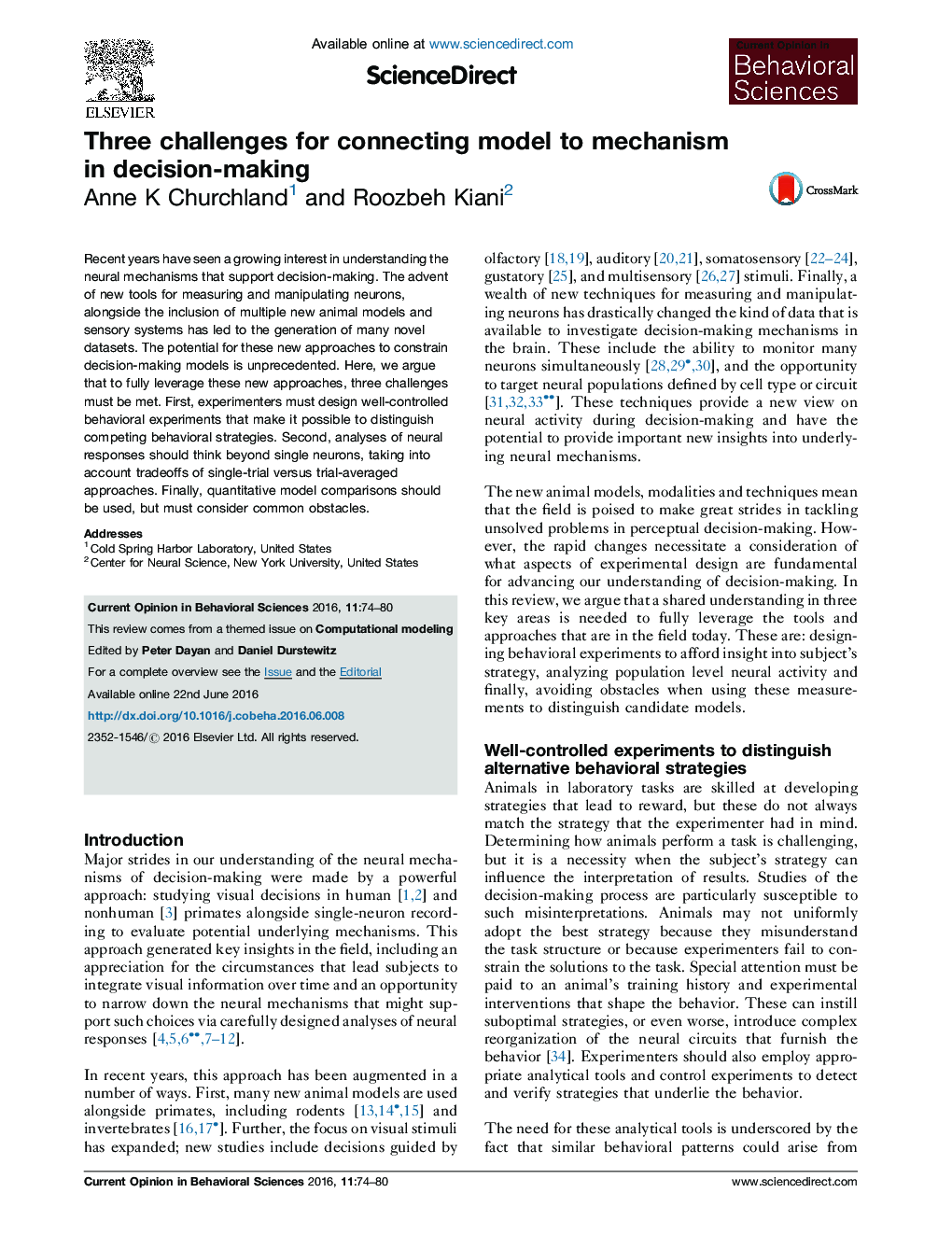 Three challenges for connecting model to mechanism in decision-making