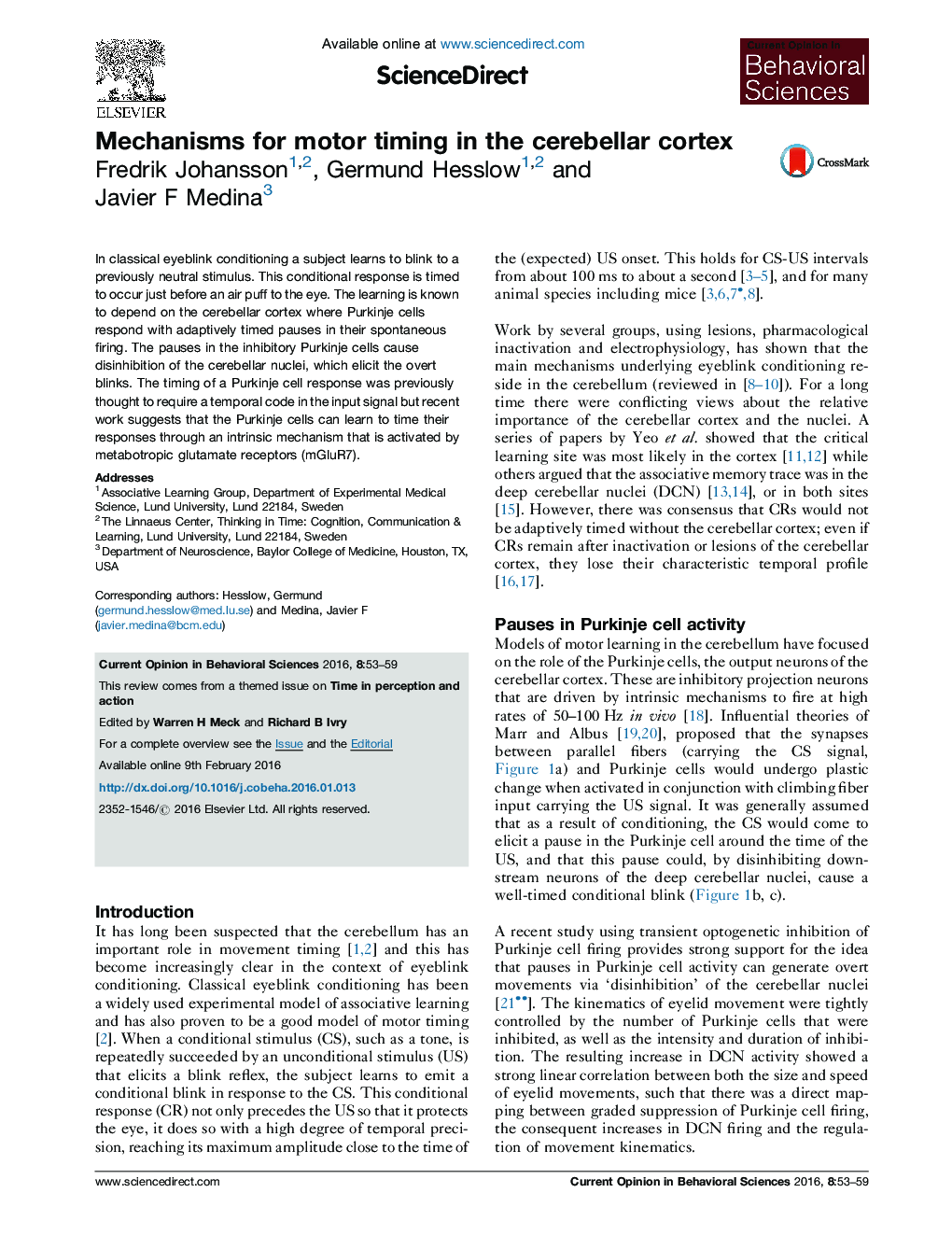 Mechanisms for motor timing in the cerebellar cortex