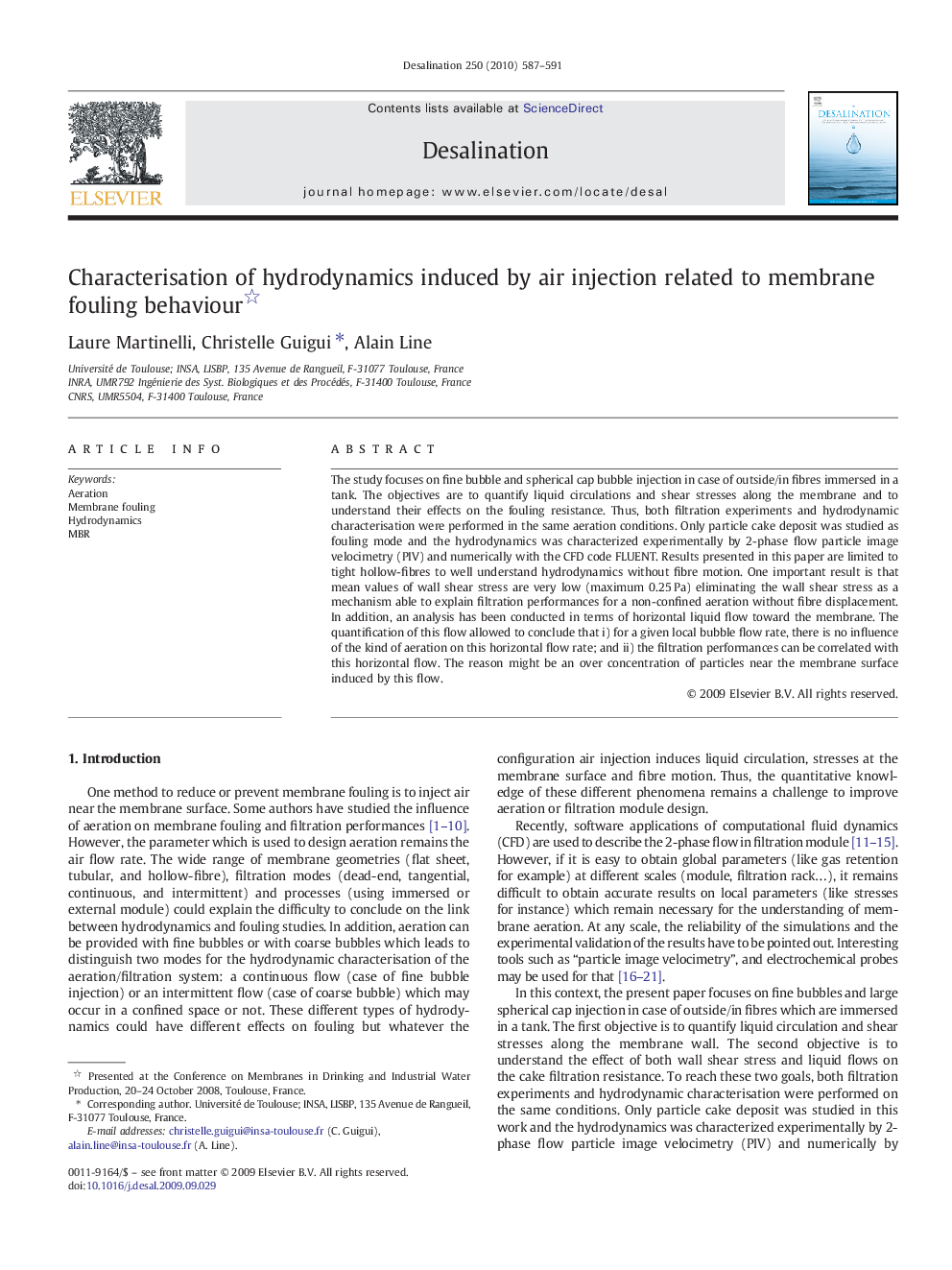 Characterisation of hydrodynamics induced by air injection related to membrane fouling behaviour 