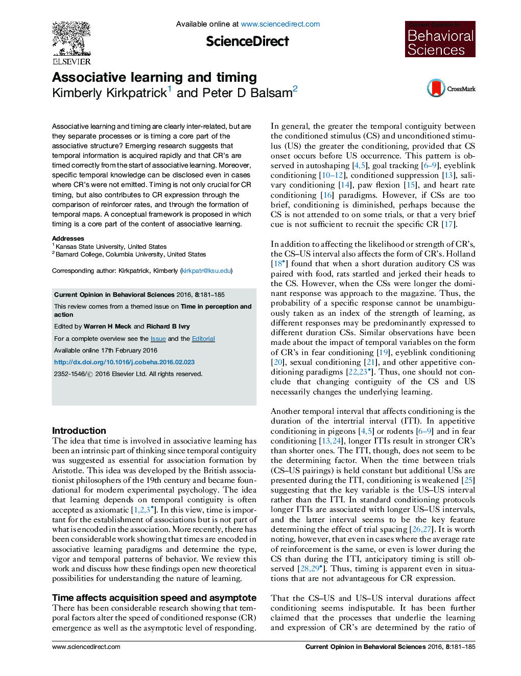 Associative learning and timing