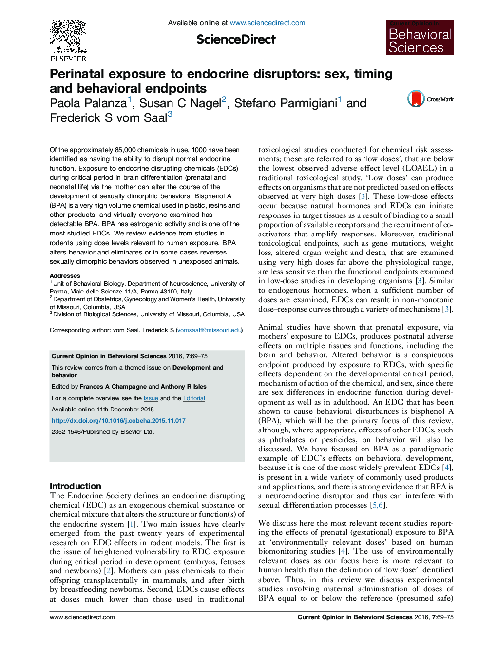 Perinatal exposure to endocrine disruptors: sex, timing and behavioral endpoints