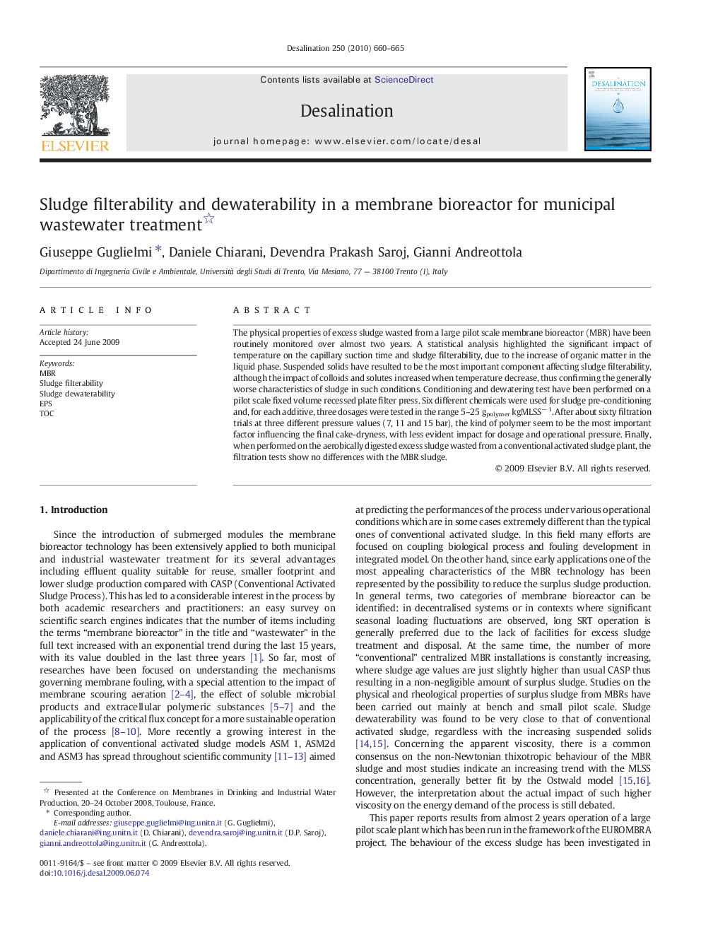 Sludge filterability and dewaterability in a membrane bioreactor for municipal wastewater treatment 