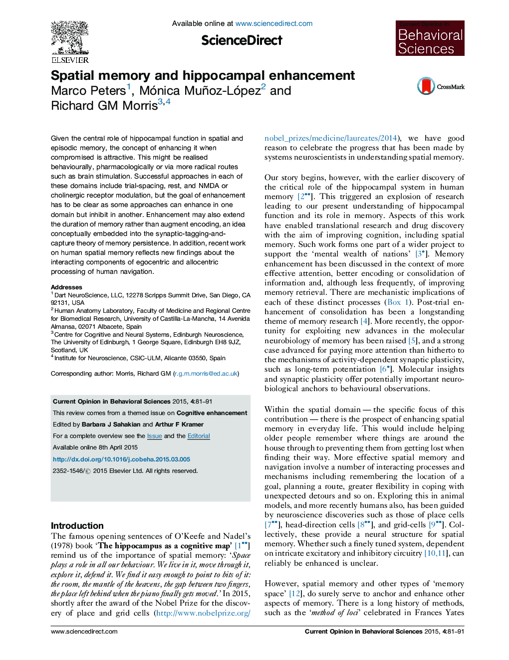 Spatial memory and hippocampal enhancement