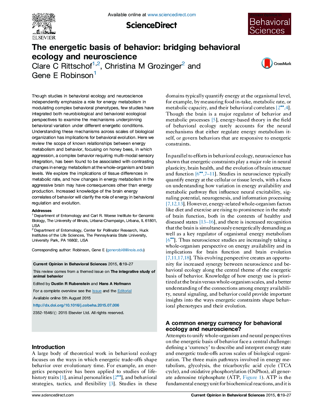 The energetic basis of behavior: bridging behavioral ecology and neuroscience