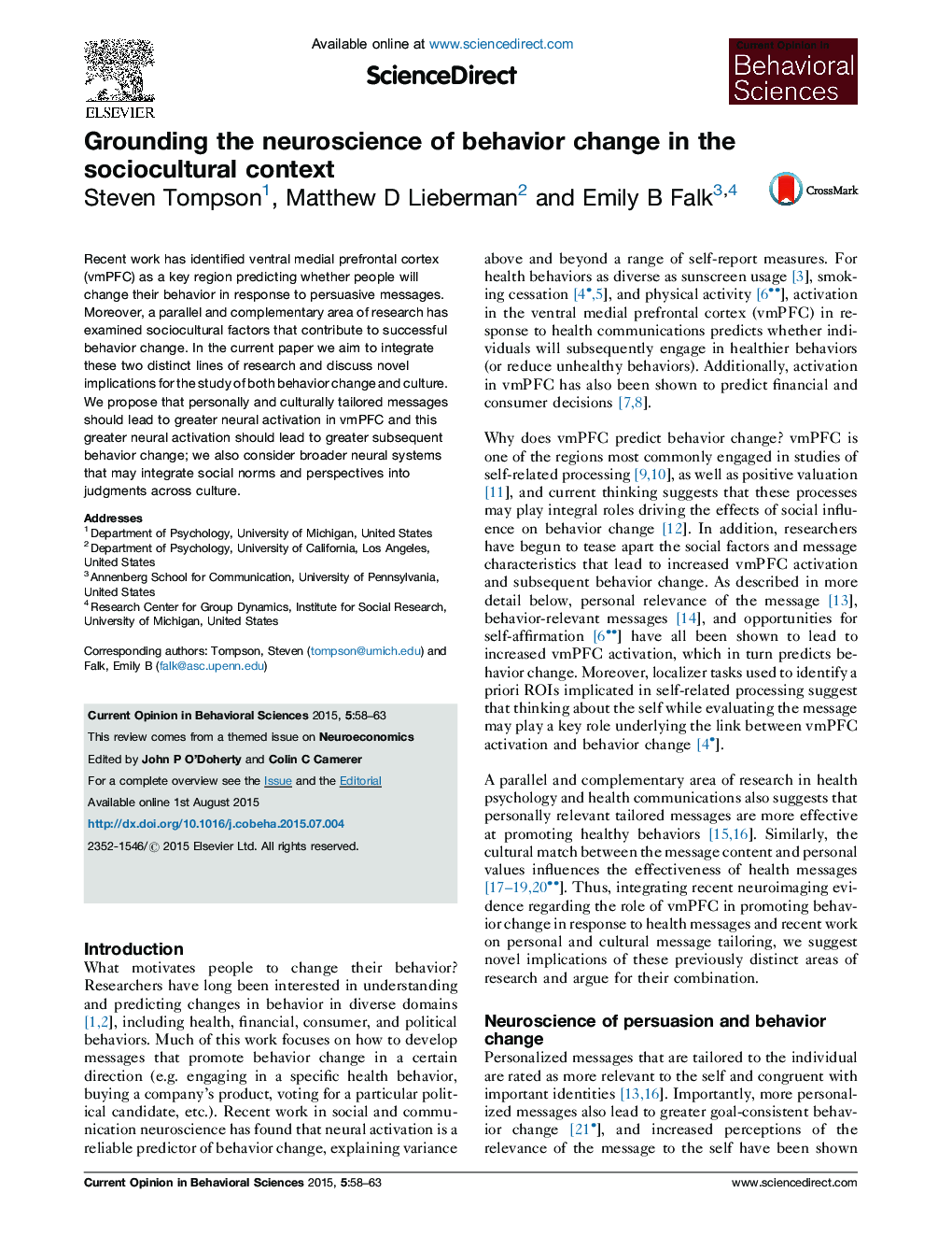 Grounding the neuroscience of behavior change in the sociocultural context