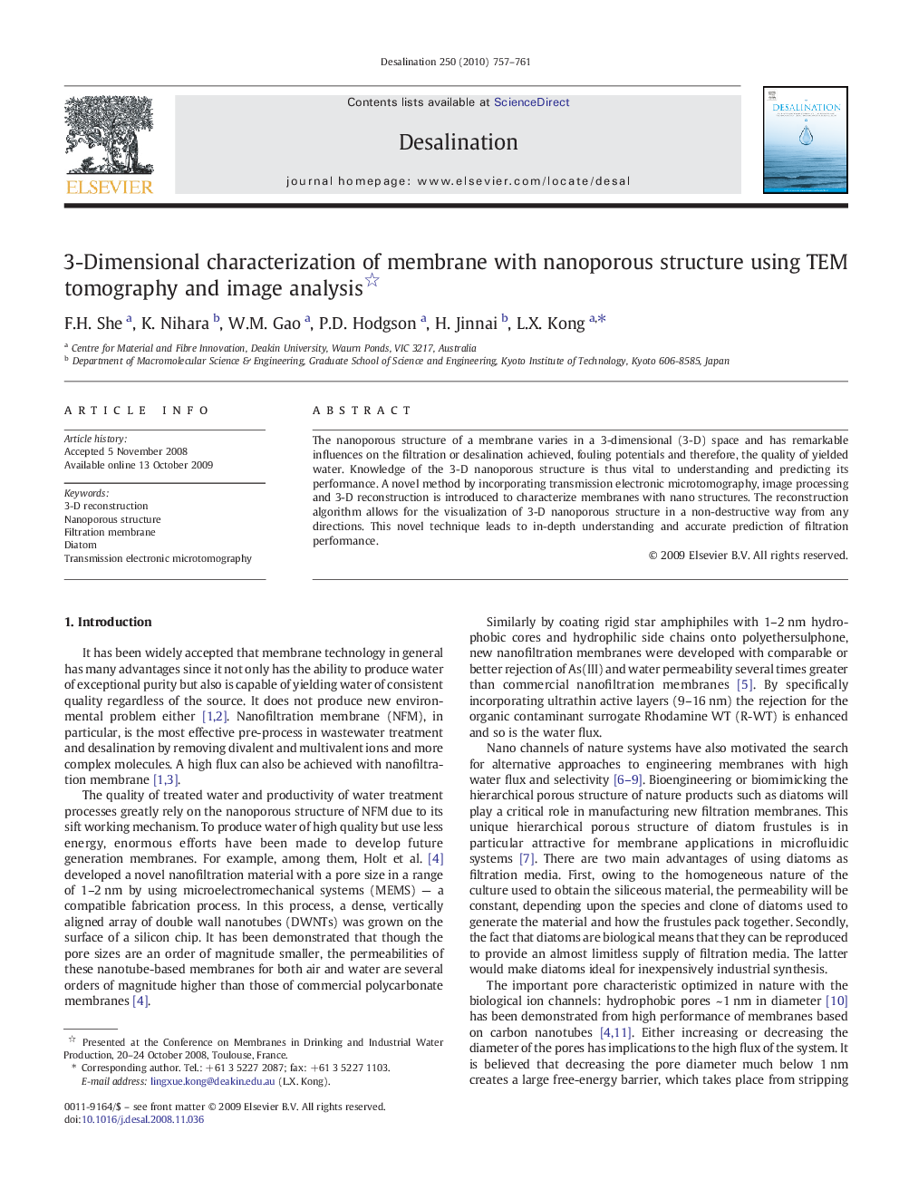 3-Dimensional characterization of membrane with nanoporous structure using TEM tomography and image analysis 