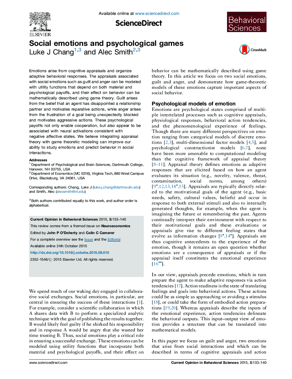 Social emotions and psychological games