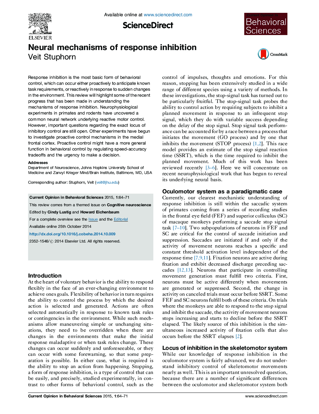 Neural mechanisms of response inhibition
