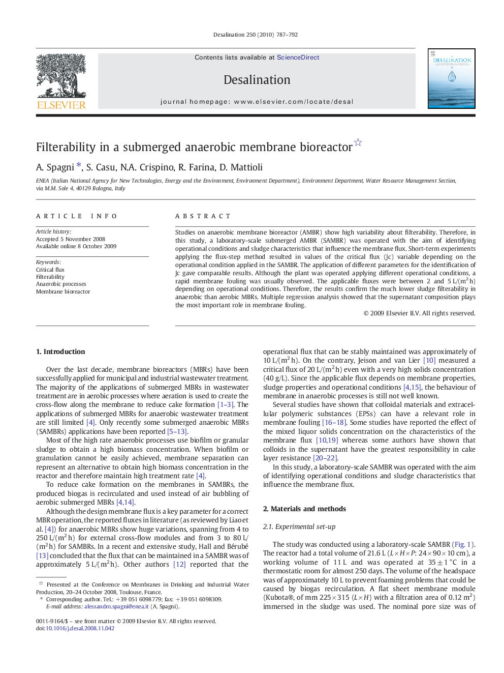 Filterability in a submerged anaerobic membrane bioreactor