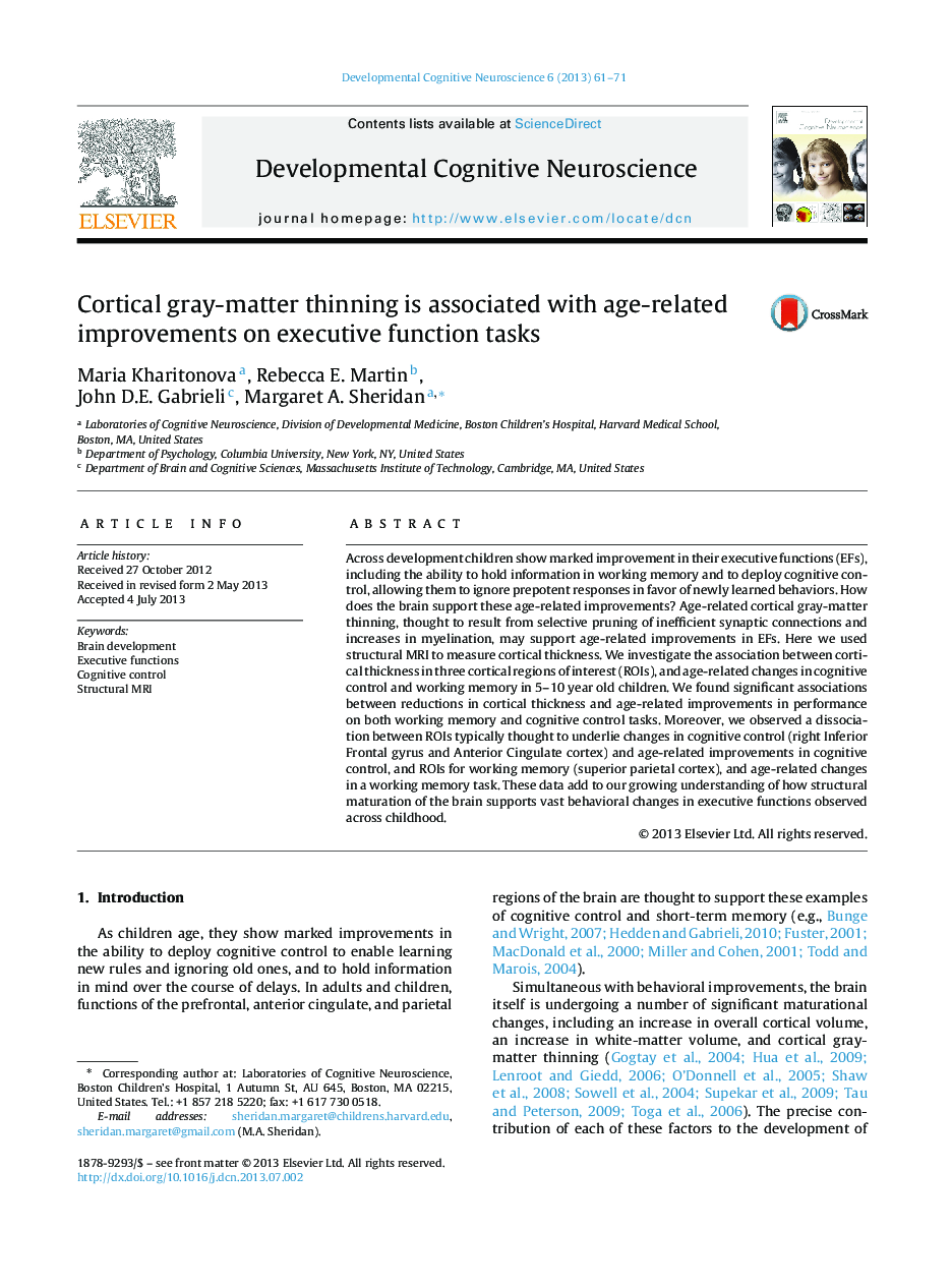 Cortical gray-matter thinning is associated with age-related improvements on executive function tasks