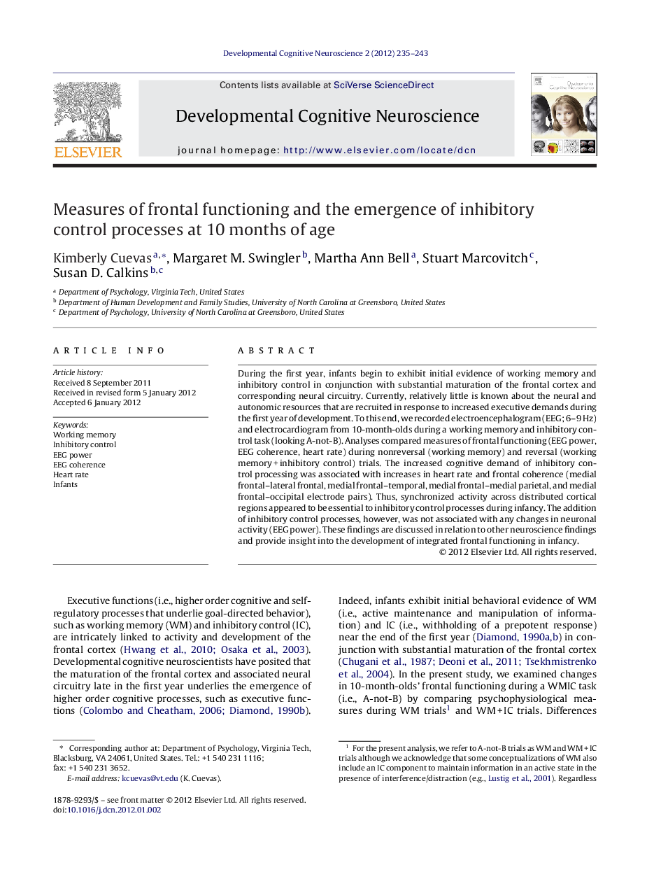 Measures of frontal functioning and the emergence of inhibitory control processes at 10 months of age