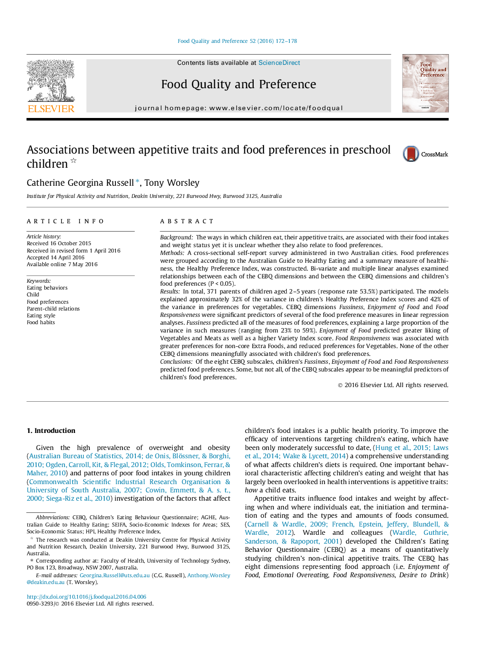 Associations between appetitive traits and food preferences in preschool children