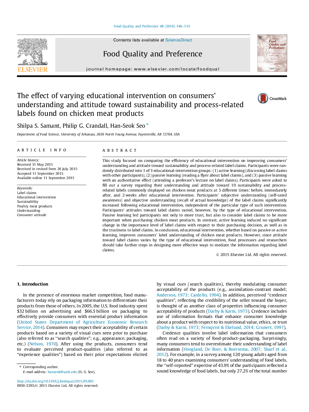 The effect of varying educational intervention on consumers' understanding and attitude toward sustainability and process-related labels found on chicken meat products