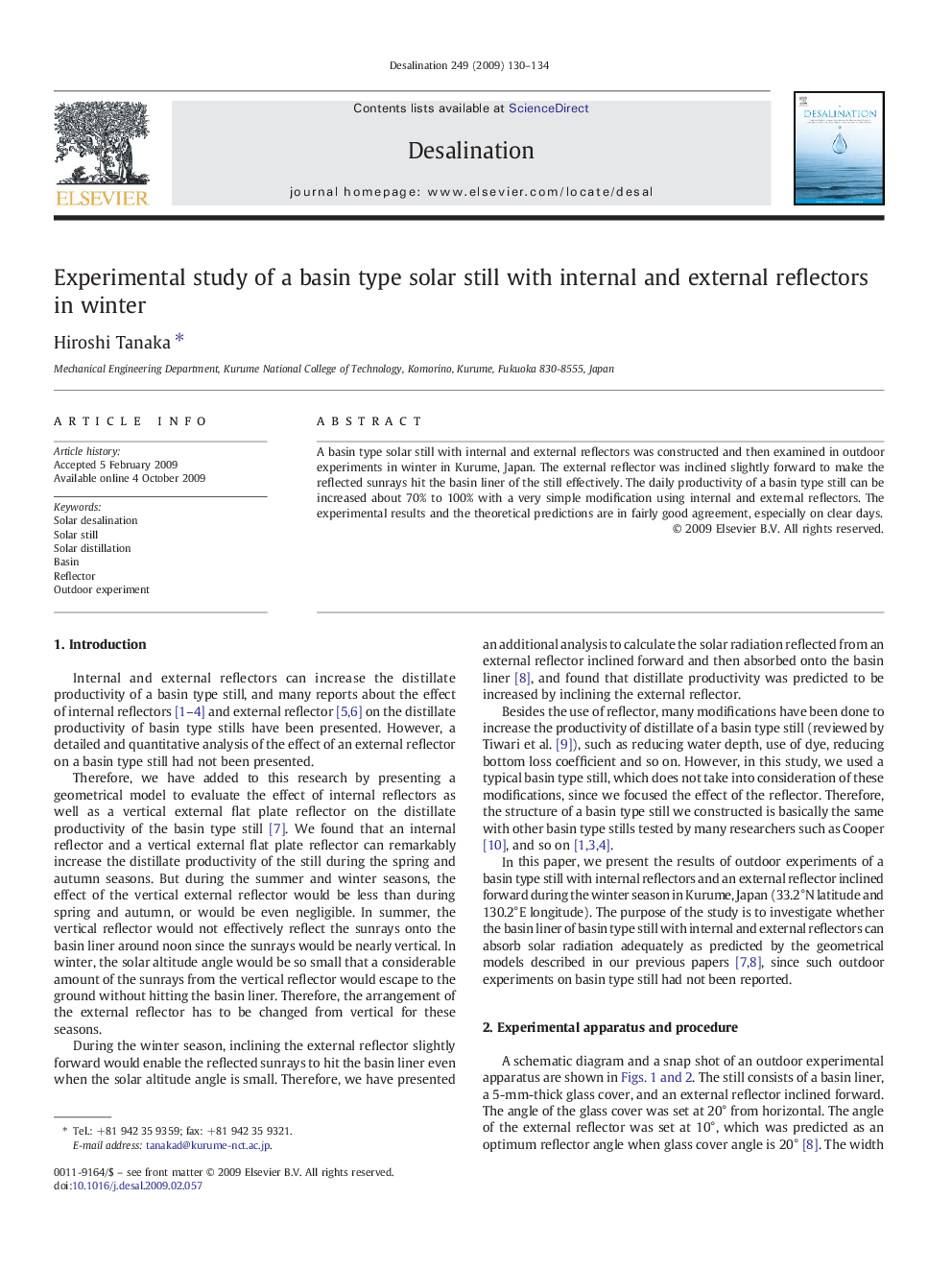 Experimental study of a basin type solar still with internal and external reflectors in winter